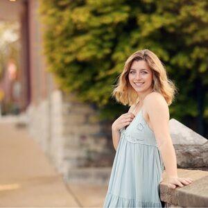 Mod on Trend Lace Detail Dress in Soft Blue Medium